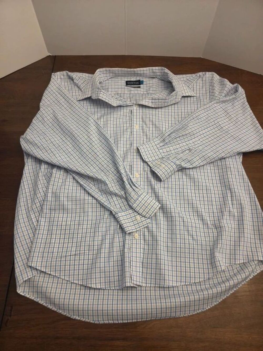 George Men’s Blue Plaid Button-Down Shirt Size 3XL Regular